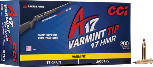 CCI Ammunition .17 HMR 17gr JACKETED POLYMER TIP Brass – 200rd