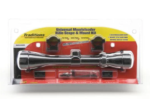 Traditions Muzzleloader Rifle Scope and Mount Kit 3-9x40 Matte Scope Medium Rings and Two-Piece Base A1171